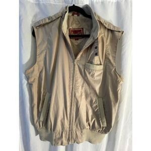 Vintage Windbreaker Vest *Like Members Only-Private Club-Khaki Sleeveless Large